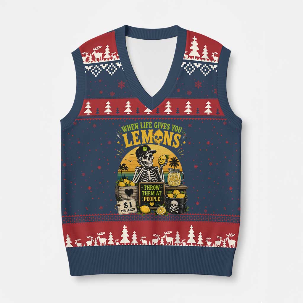 When Life Gives You Lemons Throw Them At People V-Neck Knit Sweater Vest Skeleton Lemon Jokes