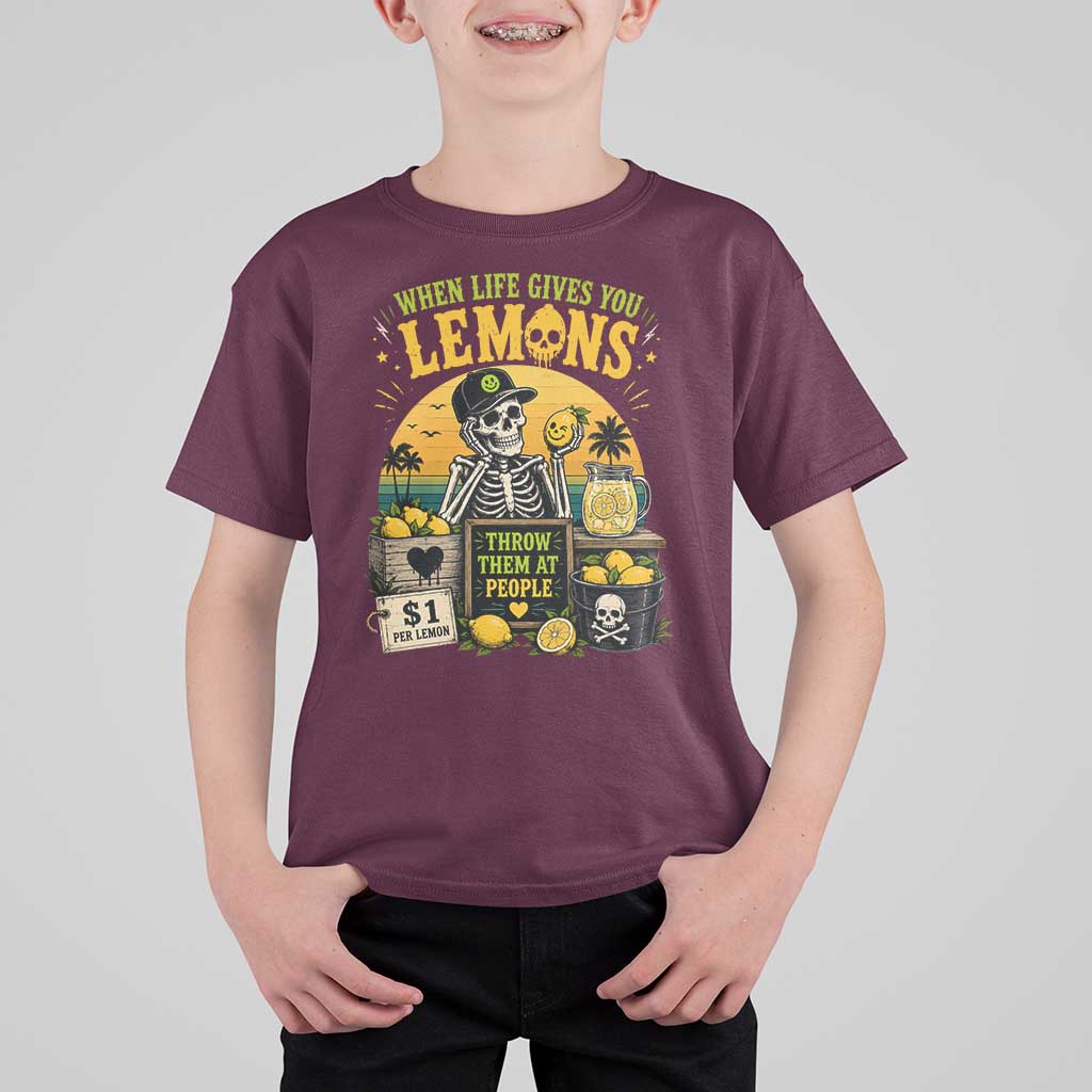 When Life Gives You Lemons Throw Them At People T Shirt For Kid Skeleton Lemon Jokes