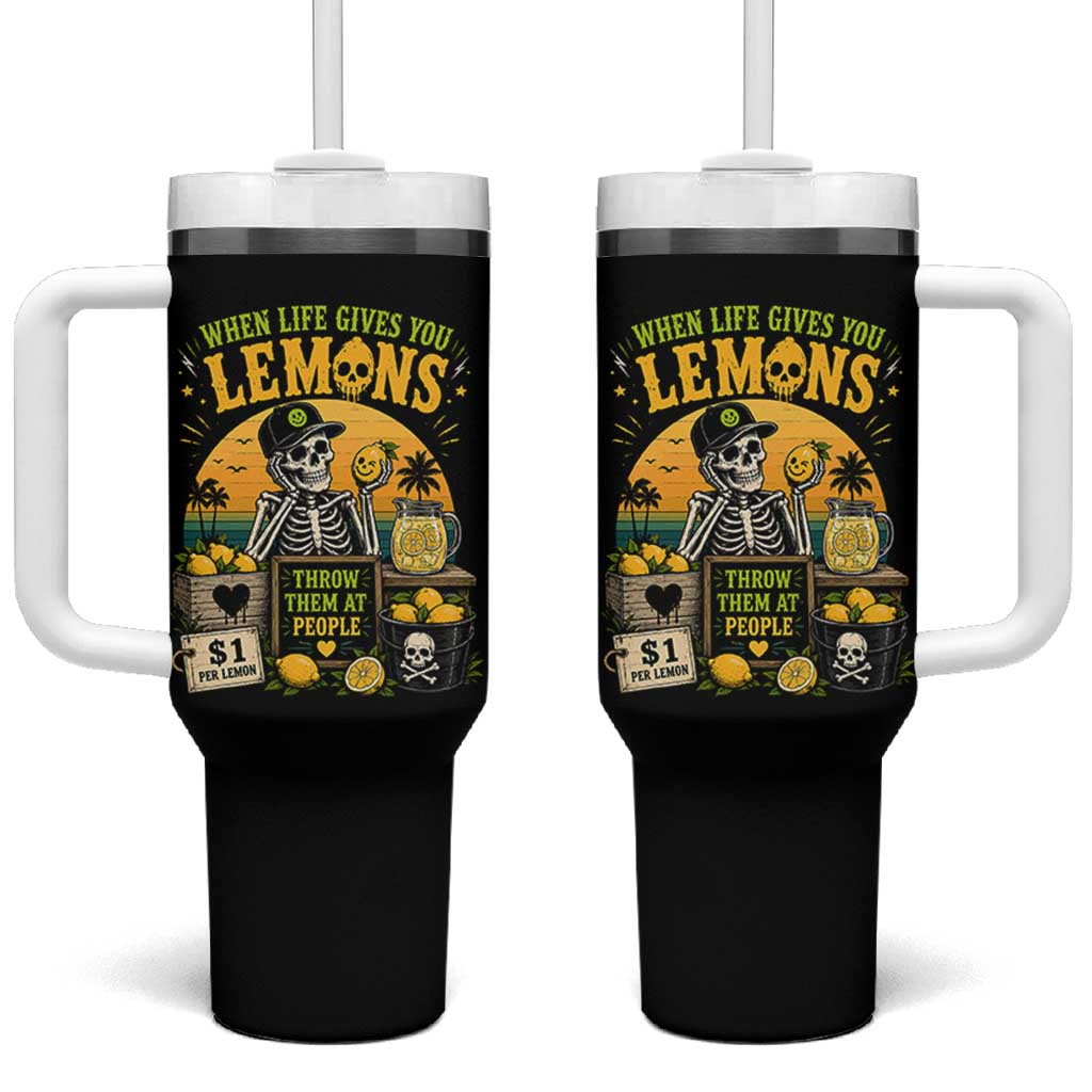 When Life Gives You Lemons Throw Them At People Tumbler With Handle Skeleton Lemon Jokes