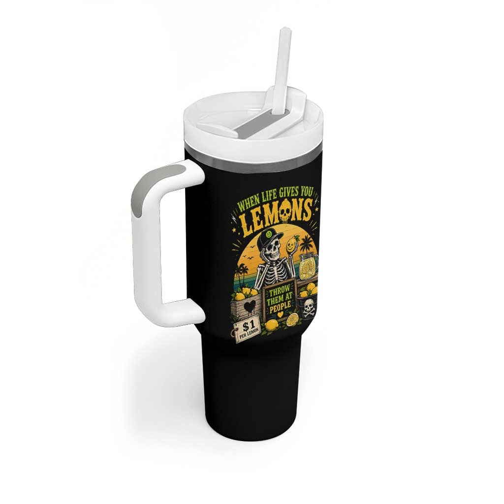 When Life Gives You Lemons Throw Them At People Tumbler With Handle Skeleton Lemon Jokes