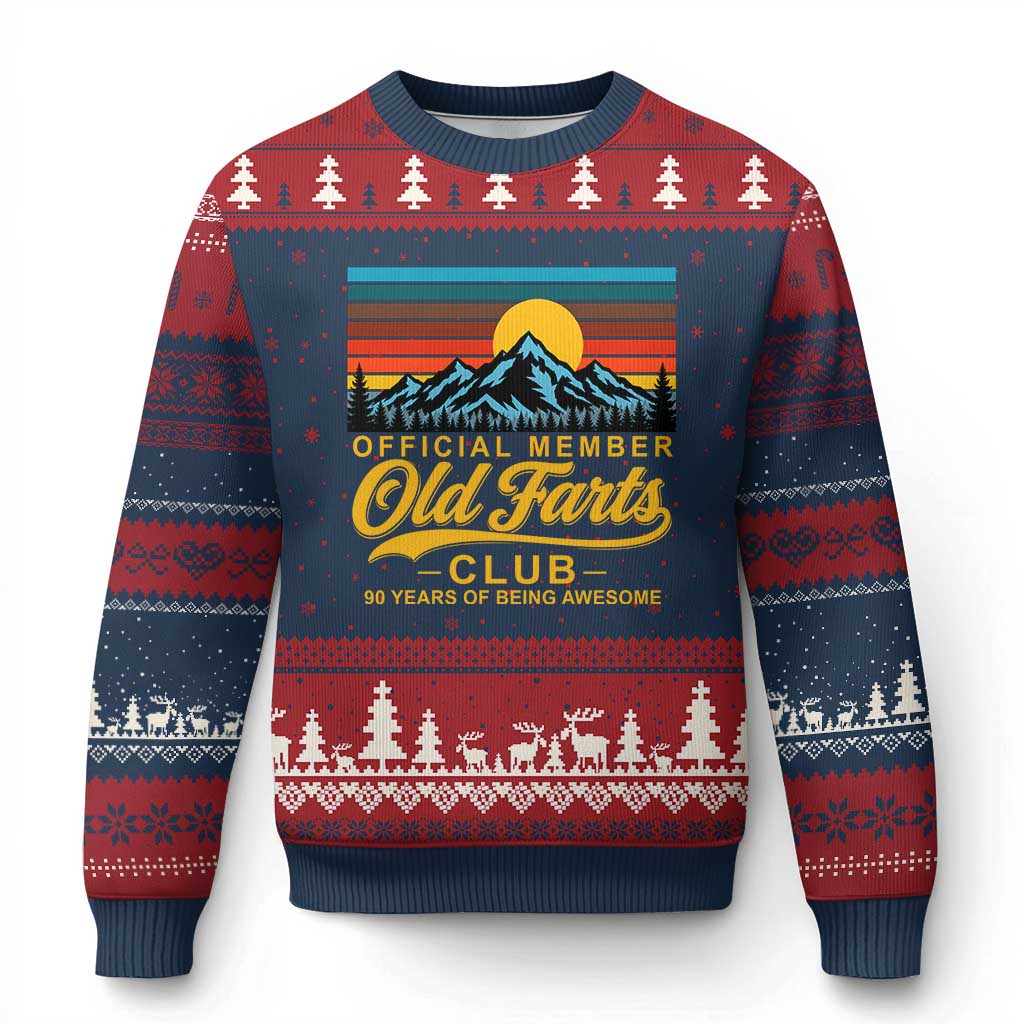 90th Birthday Official Member Old Fart Club Ugly Christmas Sweater 90 Years of Being Awesome Funny Fart Joke Retro