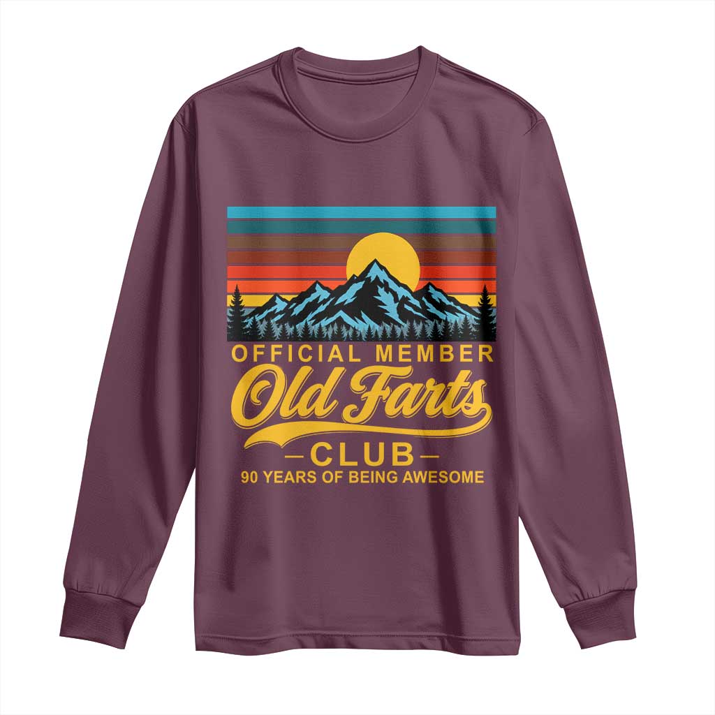 90th Birthday Official Member Old Fart Club Long Sleeve Shirt 90 Years of Being Awesome Funny Fart Joke Retro