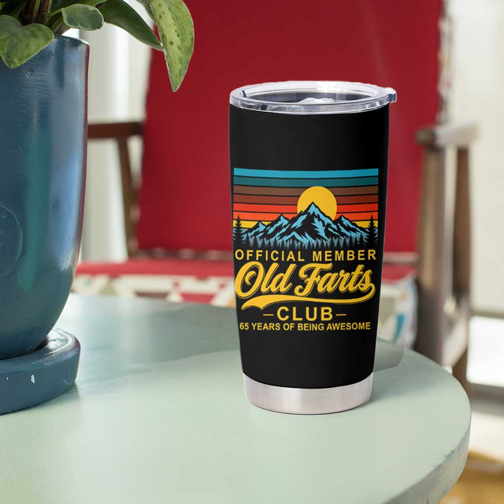 65th Birthday Official Member Old Fart Club Tumbler Cup 65 Years of Being Awesome Funny Fart Joke Retro