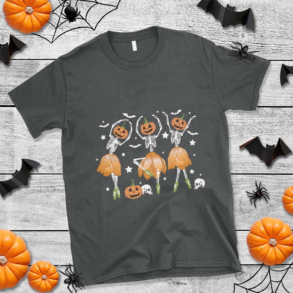 Funny Halloween T Shirt Ballerina Pumpkin Skeleton Pumpkin Flower - Wonder Print Shop