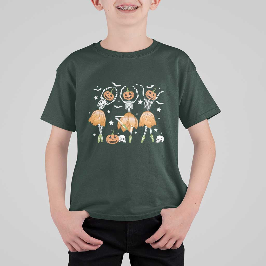 Funny Halloween T Shirt For Kid Ballerina Pumpkin Skeleton Pumpkin Flower - Wonder Print Shop