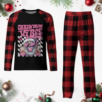Funny Pink Santa Christmas Plaid Pajama Set Christmas Vibes Checkboard - Wonder Print Shop