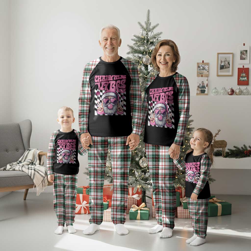 Funny Pink Santa Christmas Plaid Pajama Set Christmas Vibes Checkboard - Wonder Print Shop