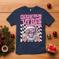Funny Pink Santa Christmas T Shirt Christmas Vibes Checkboard - Wonder Print Shop