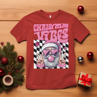 Funny Pink Santa Christmas T Shirt Christmas Vibes Checkboard - Wonder Print Shop