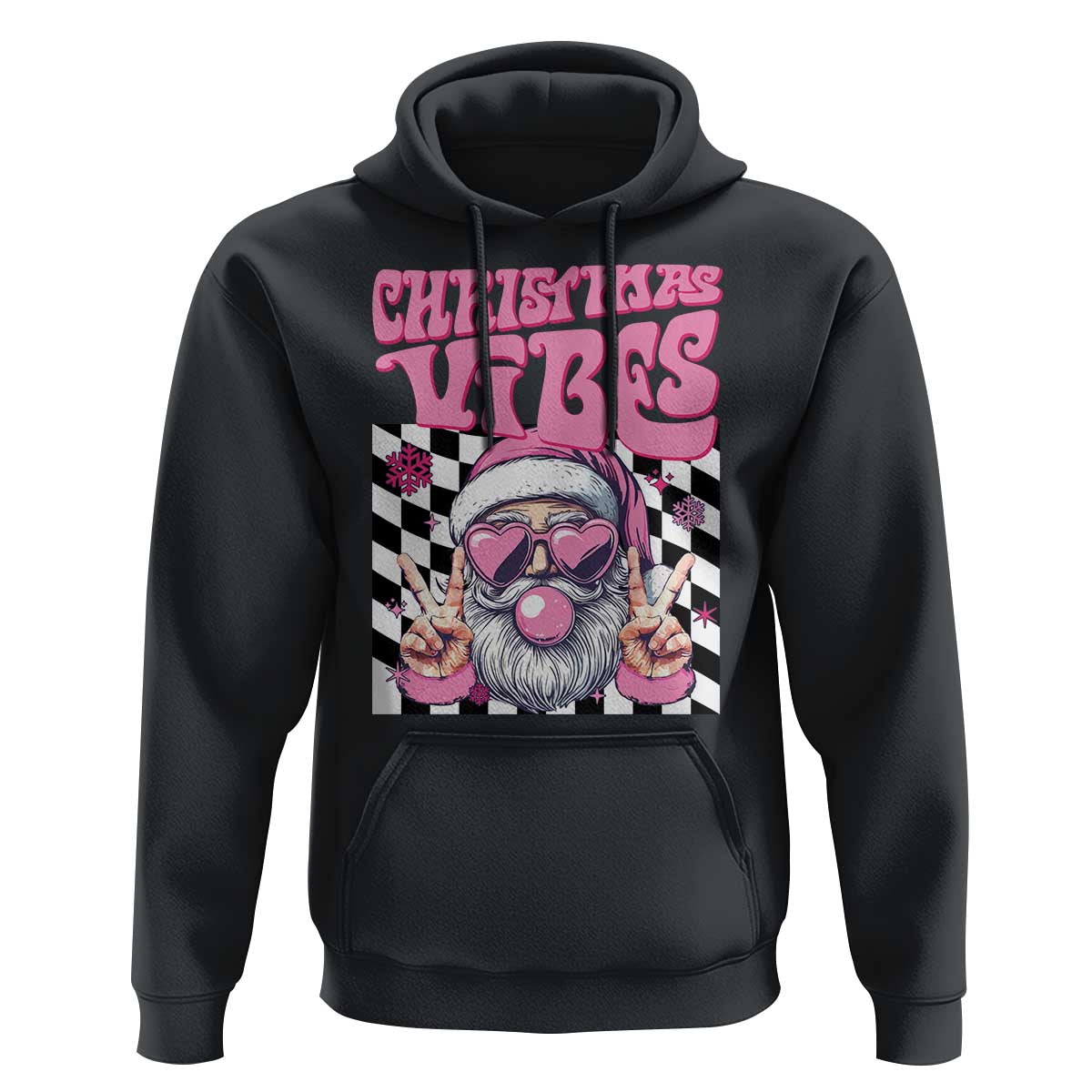 Funny Pink Santa Christmas Hoodie Christmas Vibes Checkboard