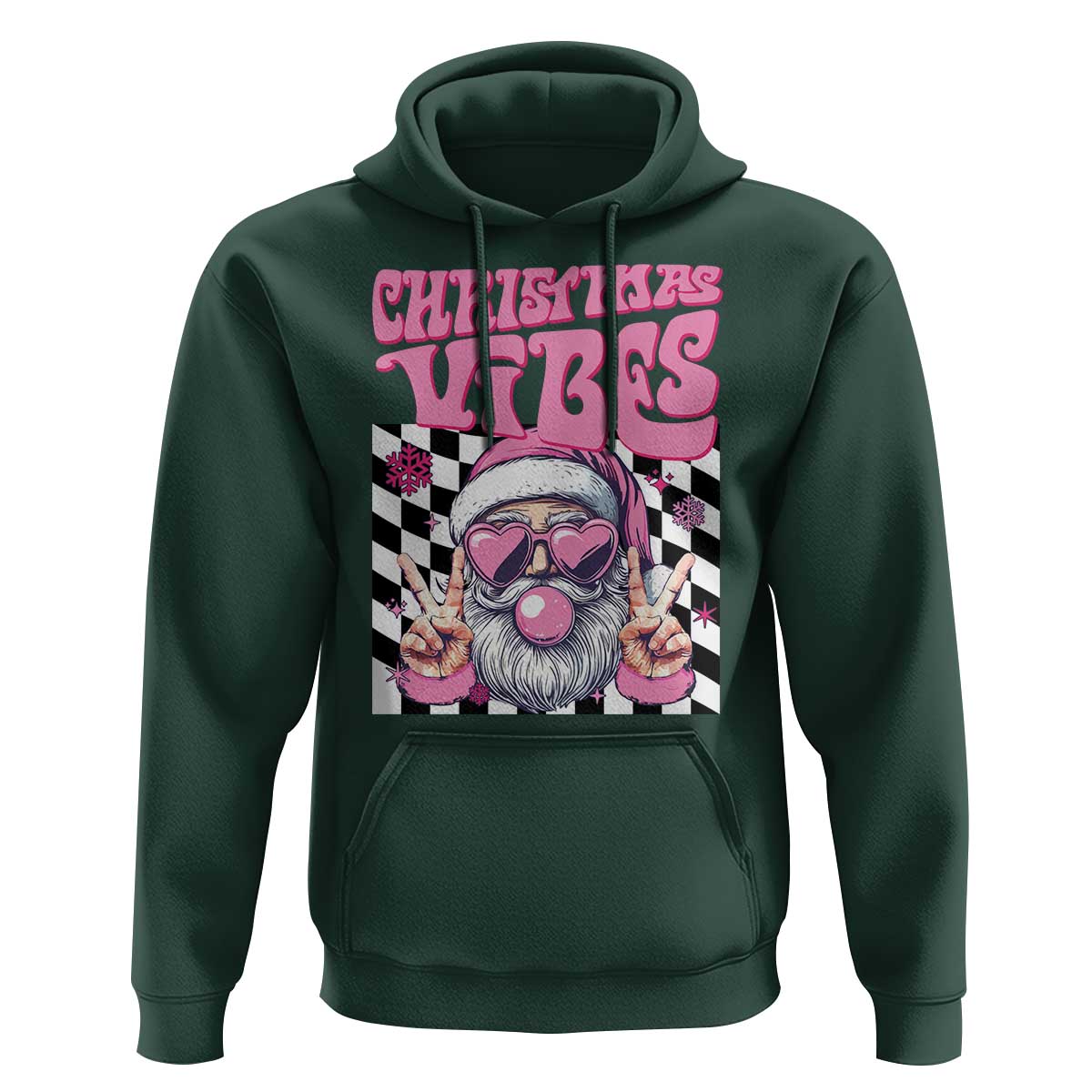 Funny Pink Santa Christmas Hoodie Christmas Vibes Checkboard