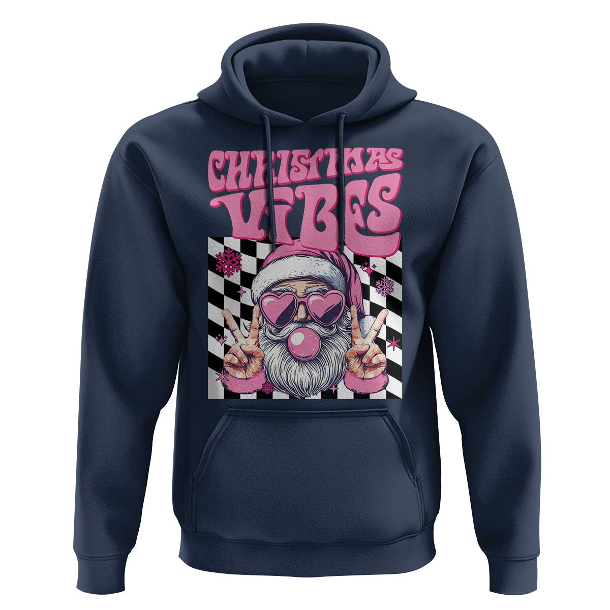 Funny Pink Santa Christmas Hoodie Christmas Vibes Checkboard