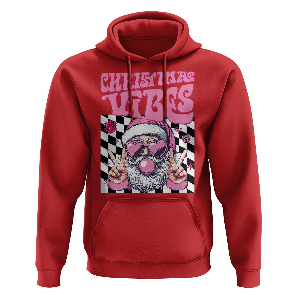 Funny Pink Santa Christmas Hoodie Christmas Vibes Checkboard