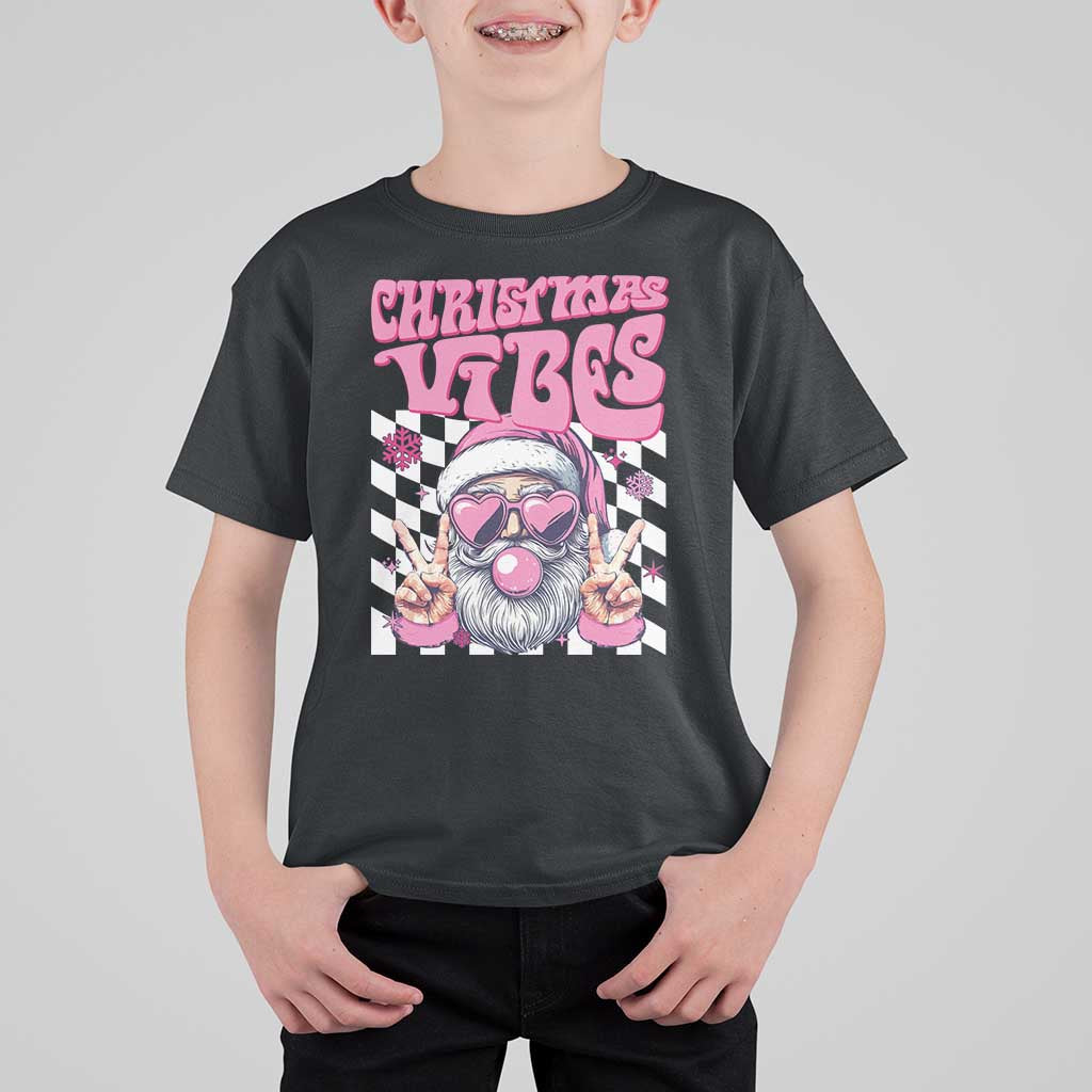 Funny Pink Santa Christmas T Shirt For Kid Christmas Vibes Checkboard - Wonder Print Shop