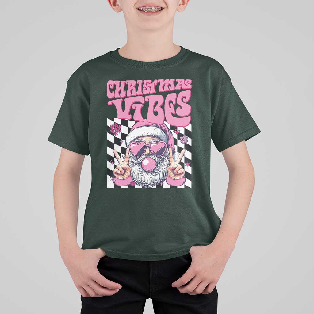 Funny Pink Santa Christmas T Shirt For Kid Christmas Vibes Checkboard - Wonder Print Shop