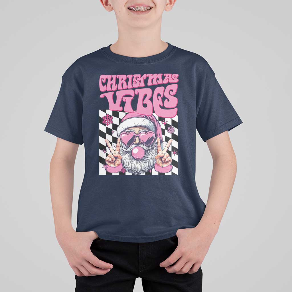 Funny Pink Santa Christmas T Shirt For Kid Christmas Vibes Checkboard - Wonder Print Shop