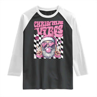 Funny Pink Santa Christmas Raglan Shirt Christmas Vibes Checkboard - Wonder Print Shop