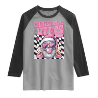 Funny Pink Santa Christmas Raglan Shirt Christmas Vibes Checkboard - Wonder Print Shop
