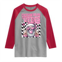 Funny Pink Santa Christmas Raglan Shirt Christmas Vibes Checkboard - Wonder Print Shop