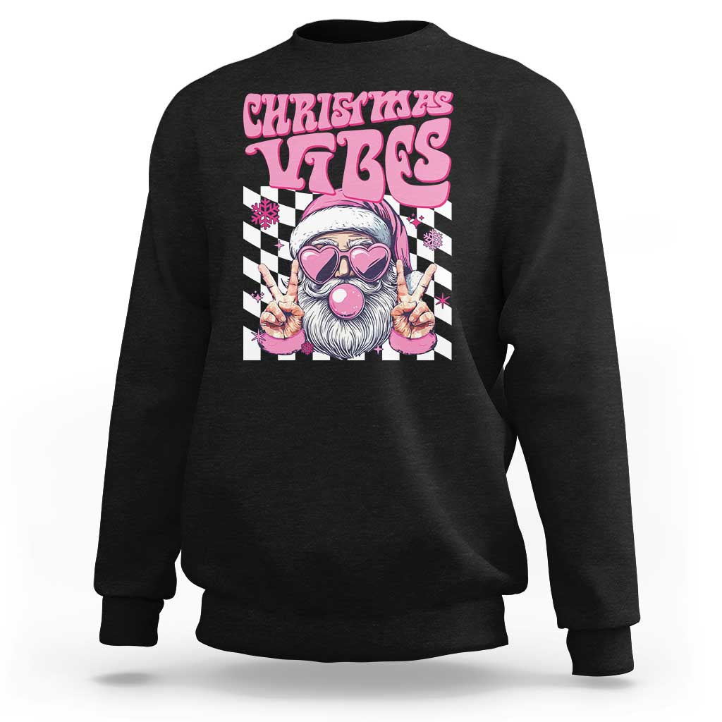 Funny Pink Santa Christmas Sweatshirt Christmas Vibes Checkboard - Wonder Print Shop