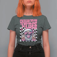 Funny Pink Santa Christmas T Shirt For Women Christmas Vibes Checkboard - Wonder Print Shop