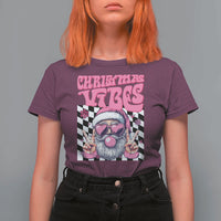 Funny Pink Santa Christmas T Shirt For Women Christmas Vibes Checkboard - Wonder Print Shop