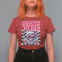 Funny Pink Santa Christmas T Shirt For Women Christmas Vibes Checkboard - Wonder Print Shop