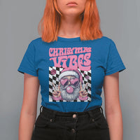 Funny Pink Santa Christmas T Shirt For Women Christmas Vibes Checkboard - Wonder Print Shop