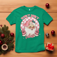 Funny Christmas T Shirt Holly Jolly Vibes Retro Pink Santa - Wonder Print Shop
