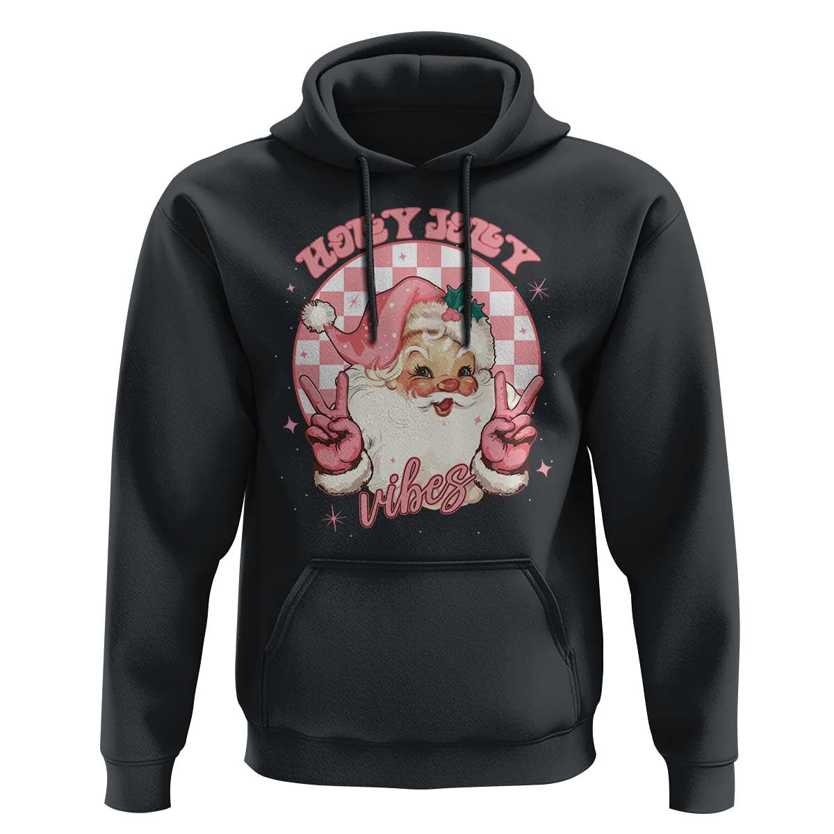 Funny Christmas Hoodie Holly Jolly Vibes Retro Pink Santa