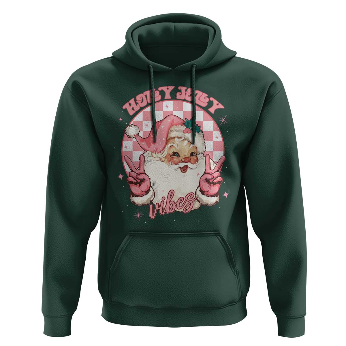 Funny Christmas Hoodie Holly Jolly Vibes Retro Pink Santa