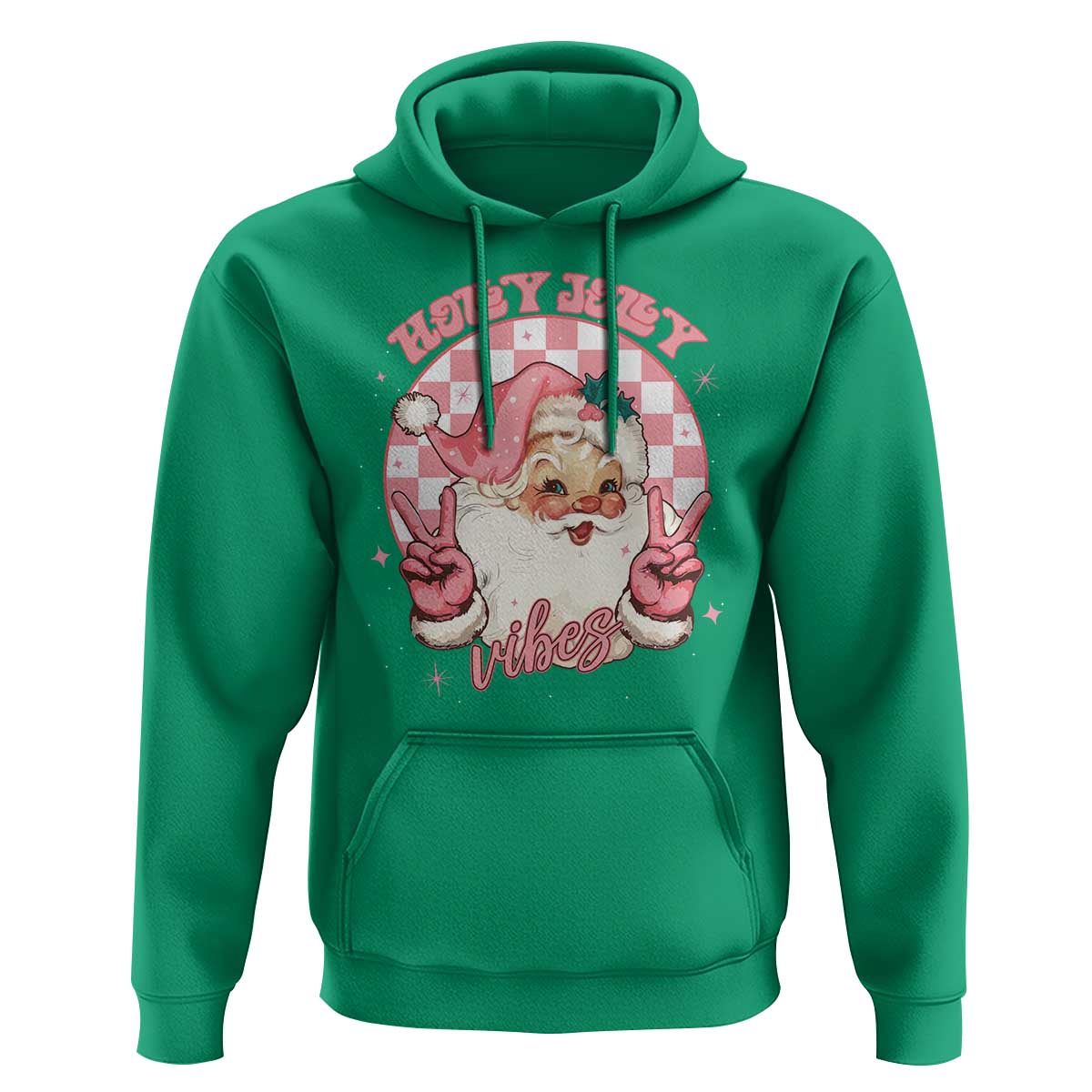 Funny Christmas Hoodie Holly Jolly Vibes Retro Pink Santa