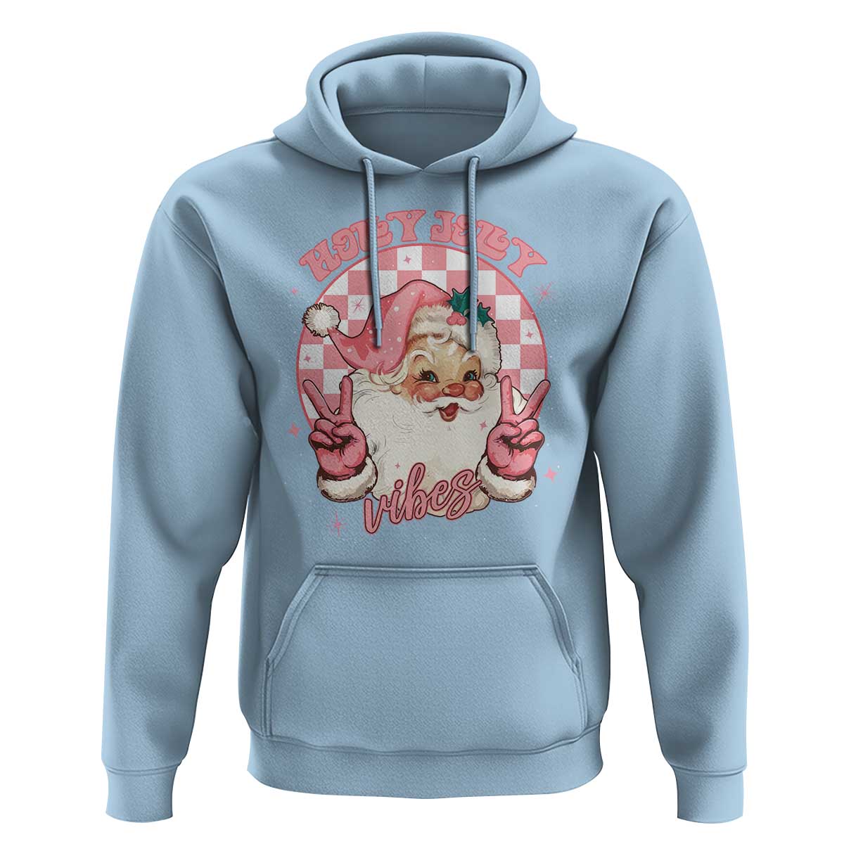 Funny Christmas Hoodie Holly Jolly Vibes Retro Pink Santa