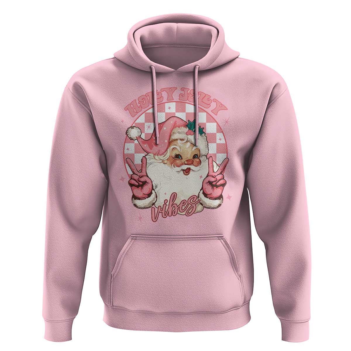 Funny Christmas Hoodie Holly Jolly Vibes Retro Pink Santa