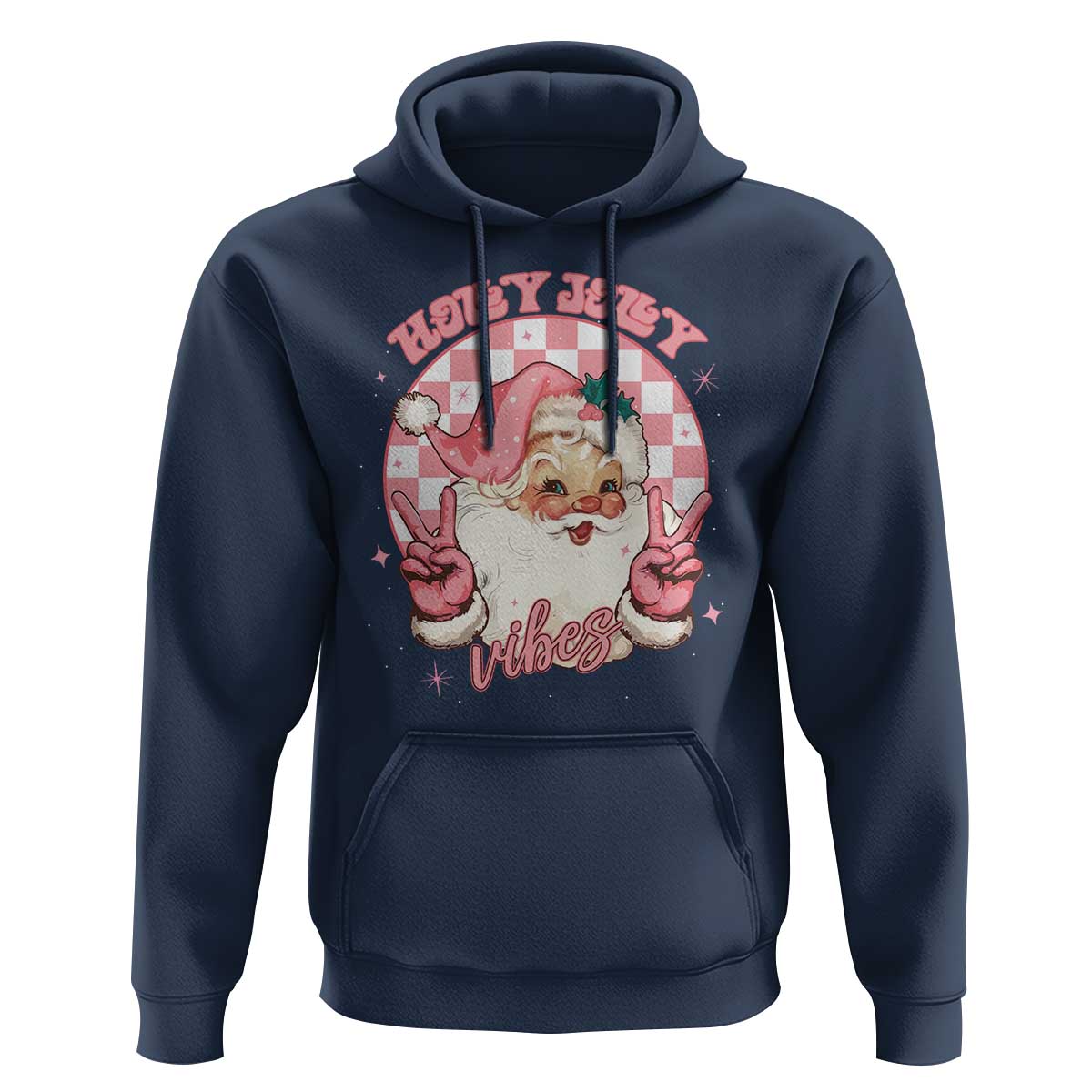 Funny Christmas Hoodie Holly Jolly Vibes Retro Pink Santa