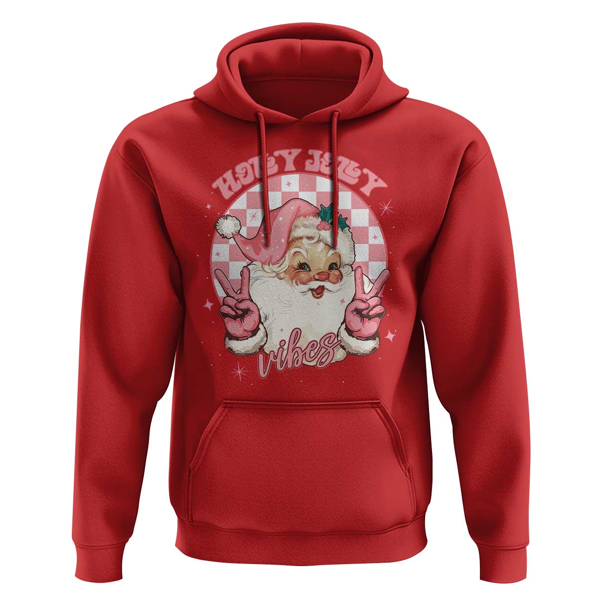 Funny Christmas Hoodie Holly Jolly Vibes Retro Pink Santa
