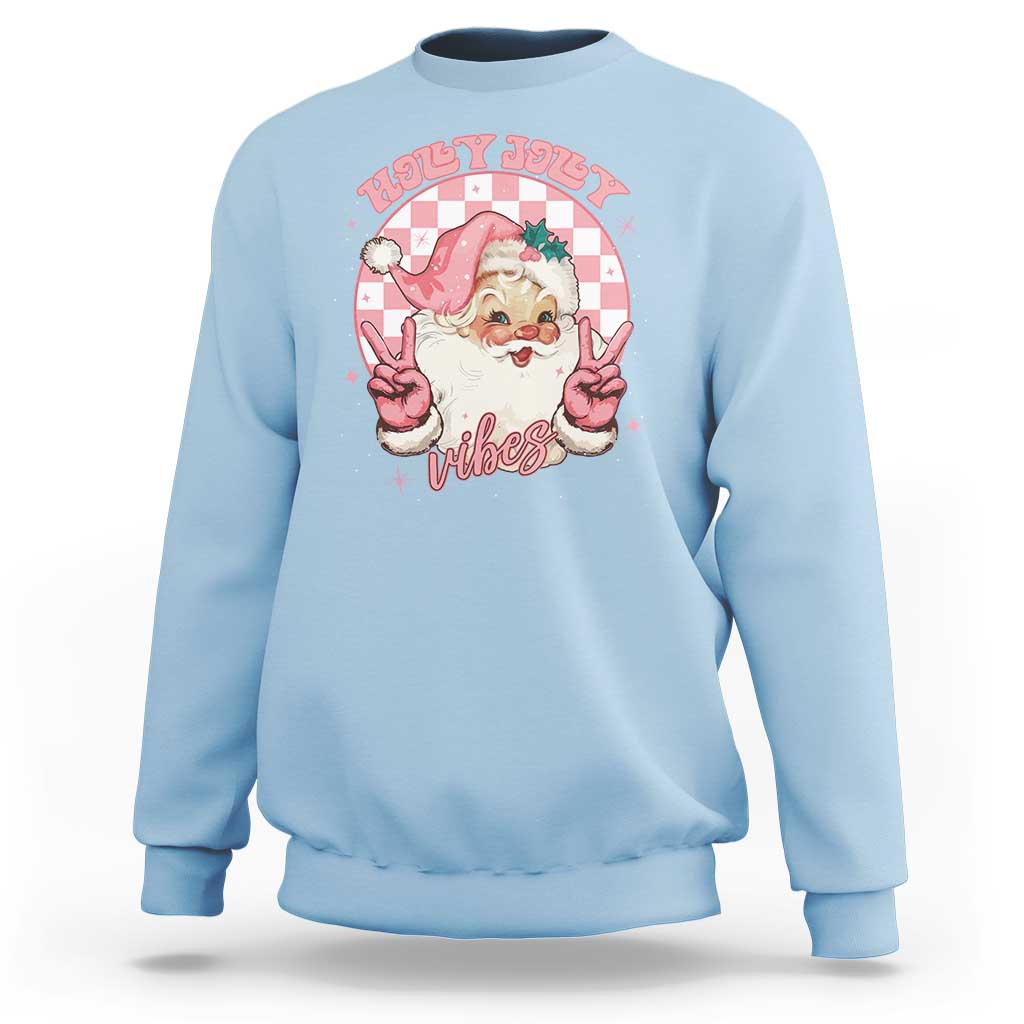 Funny Christmas Sweatshirt Holly Jolly Vibes Retro Pink Santa - Wonder Print Shop