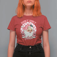 Funny Christmas T Shirt For Women Holly Jolly Vibes Retro Pink Santa - Wonder Print Shop