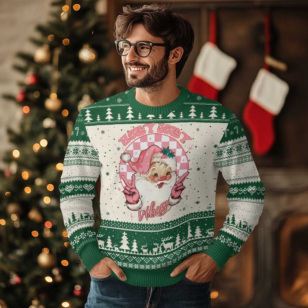 Funny Pink Xmas Retro Santa Ugly Christmas Sweater Holly Jolly Vibes - Wonder Print Shop