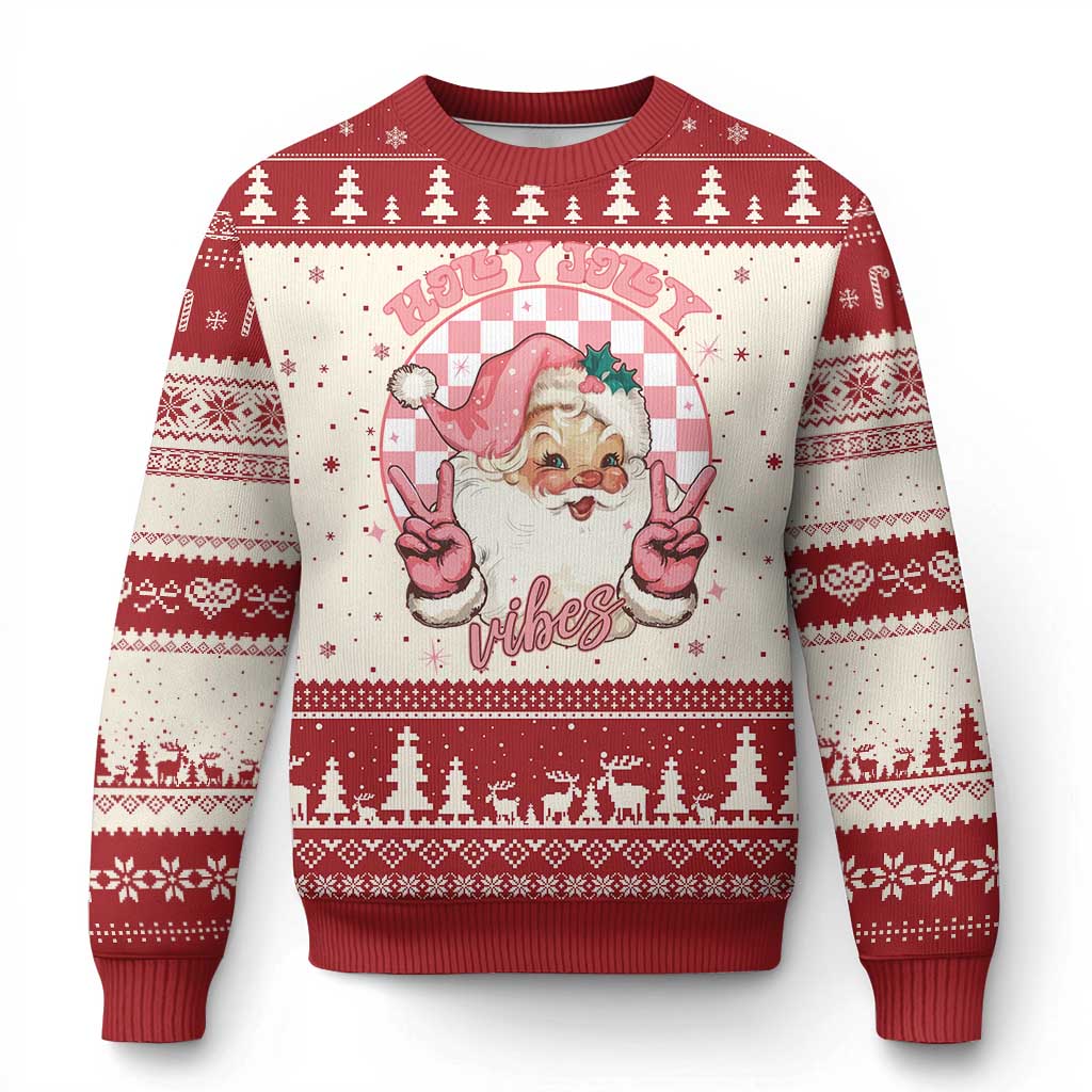 Funny Pink Xmas Retro Santa Ugly Christmas Sweater Holly Jolly Vibes - Wonder Print Shop