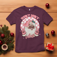 Funny Pink Christmas Retro Black Santa T Shirt Holly Jolly Vibes - Wonder Print Shop