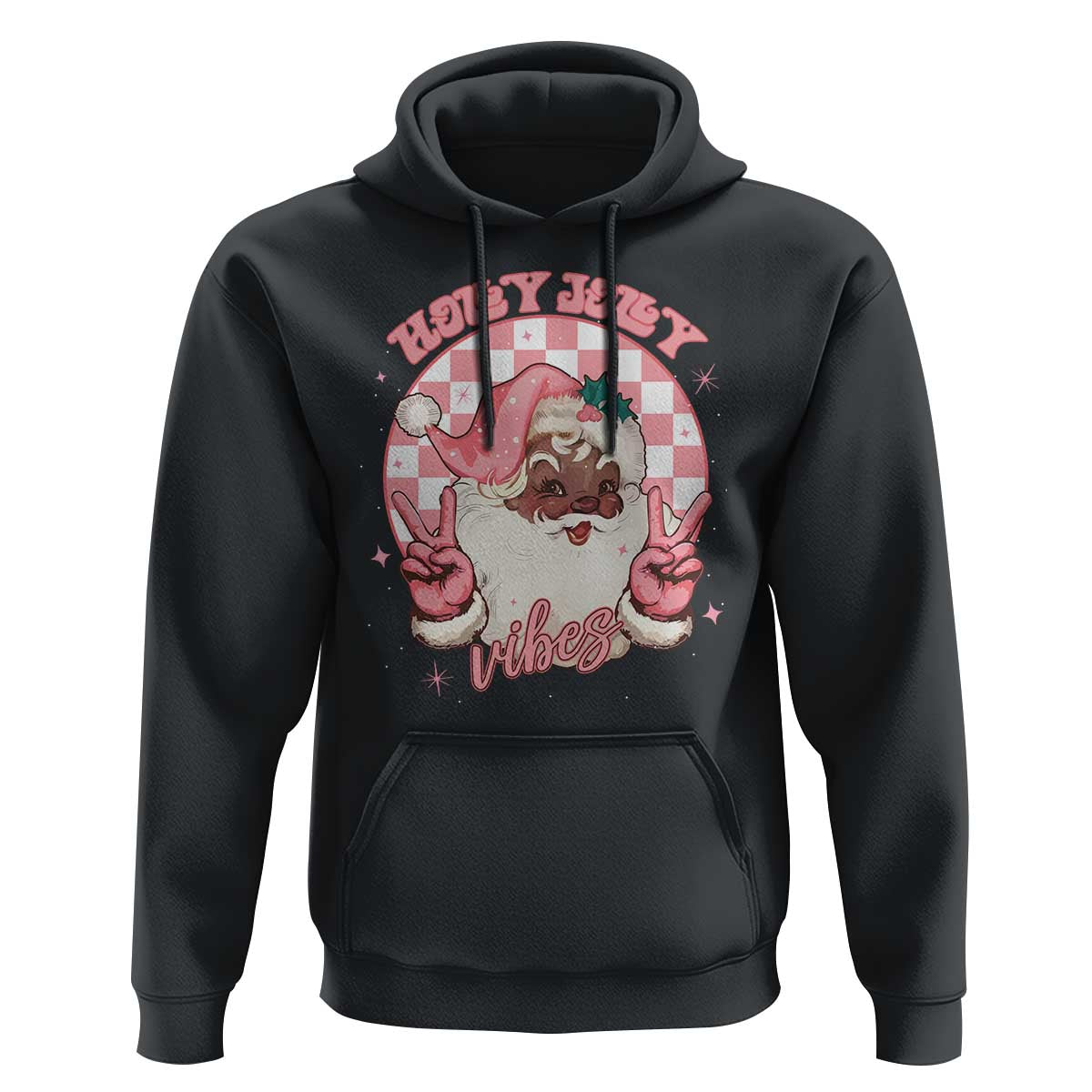 Funny Pink Christmas Retro Black Santa Hoodie Holly Jolly Vibes