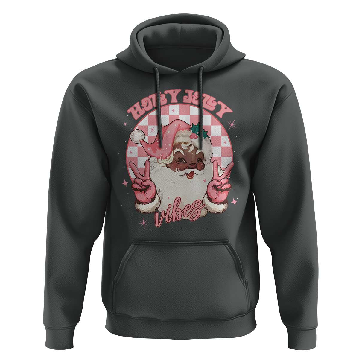 Funny Pink Christmas Retro Black Santa Hoodie Holly Jolly Vibes