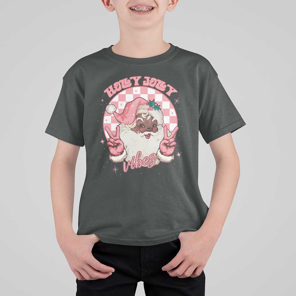 Funny Pink Christmas Retro Black Santa T Shirt For Kid Holly Jolly Vibes - Wonder Print Shop