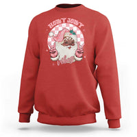 Funny Pink Christmas Retro Black Santa Sweatshirt Holly Jolly Vibes - Wonder Print Shop