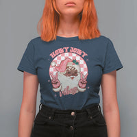 Funny Pink Christmas Retro Black Santa T Shirt For Women Holly Jolly Vibes - Wonder Print Shop