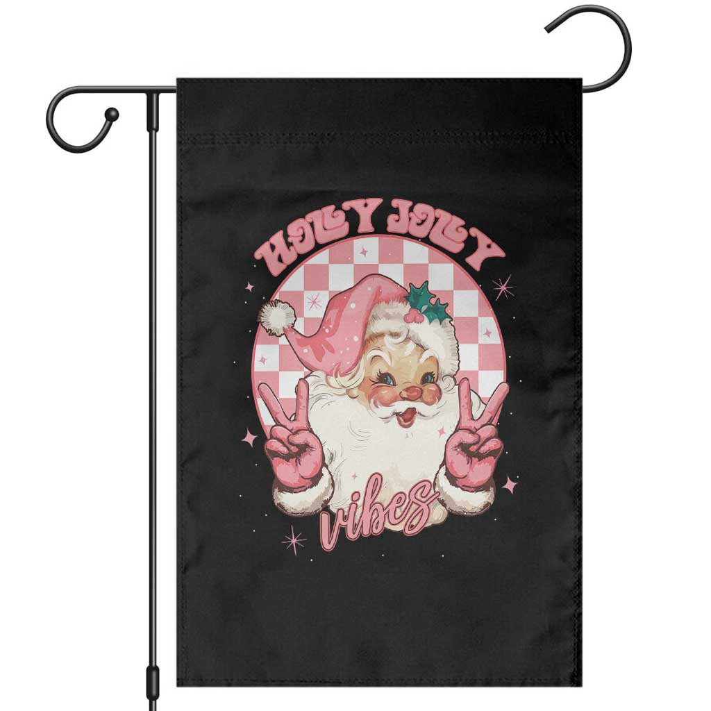 Funny Christmas Garden Flag Holly Jolly Vibes Retro Pink Santa - Wonder Print Shop