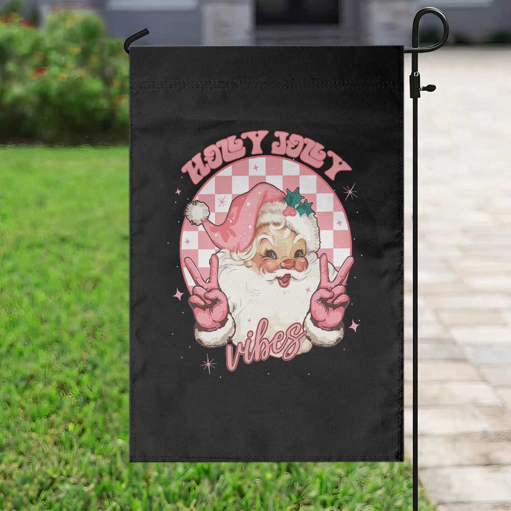 Funny Christmas Garden Flag Holly Jolly Vibes Retro Pink Santa - Wonder Print Shop