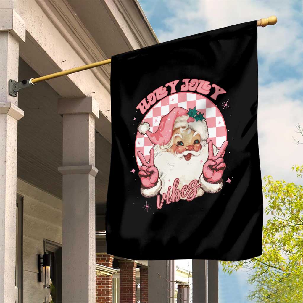 Funny Christmas Garden Flag Holly Jolly Vibes Retro Pink Santa - Wonder Print Shop