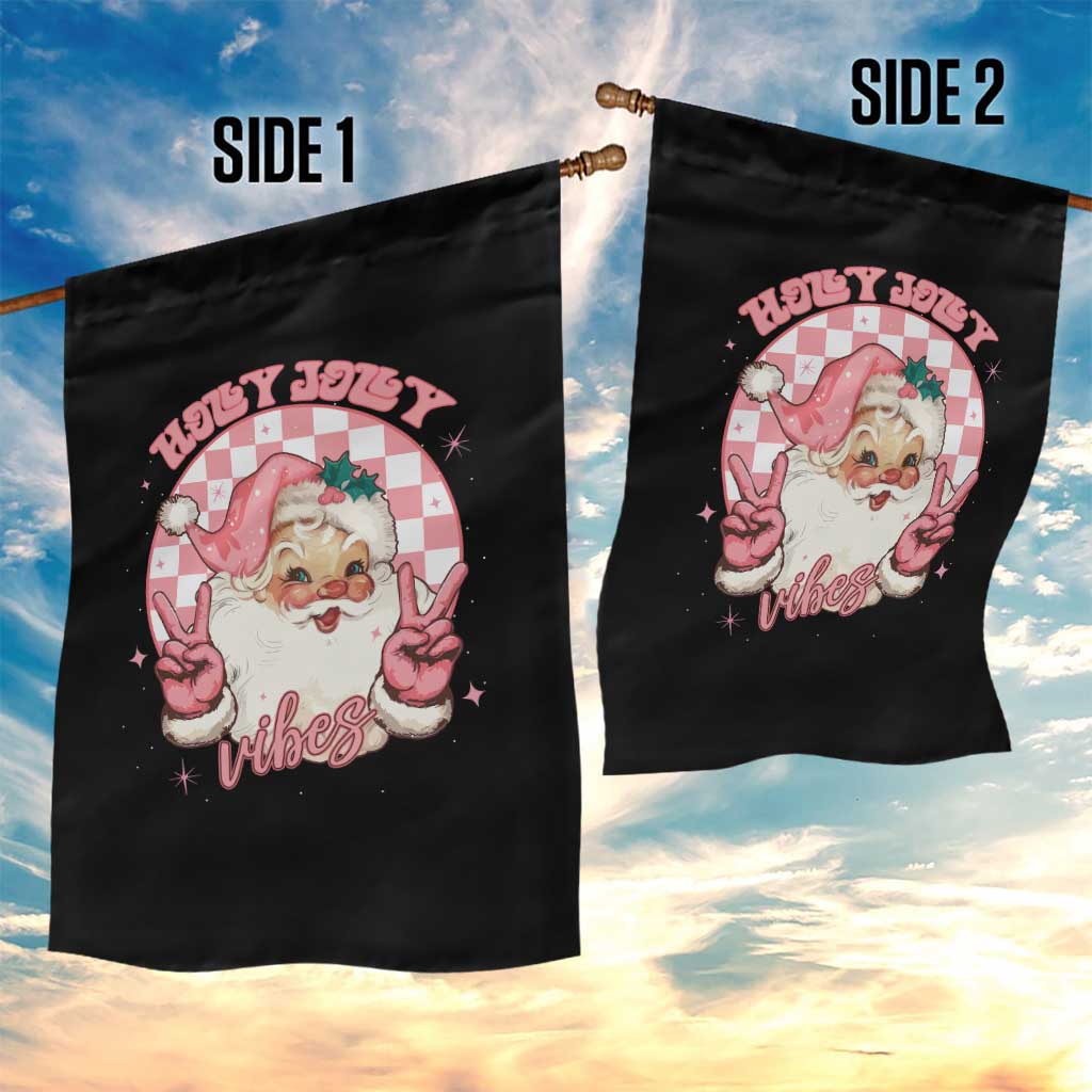 Funny Christmas Garden Flag Holly Jolly Vibes Retro Pink Santa - Wonder Print Shop